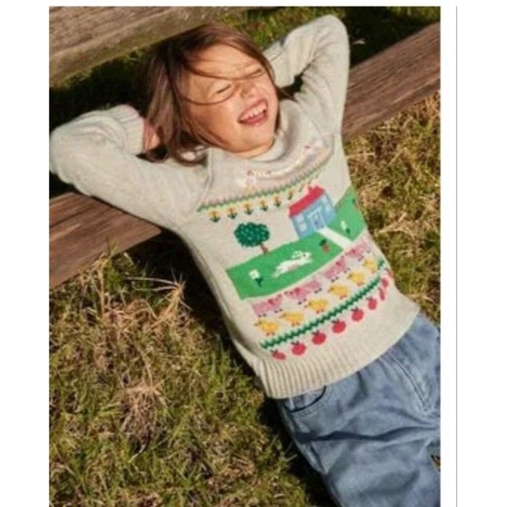 Mini Boden Girls Farm Animals Fair Isle Jumper/ knit Sweater  size 8/9 GUC - Picture 9 of 10
